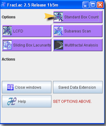 FracLac v2.5 showing where the box 
            counting scan button is