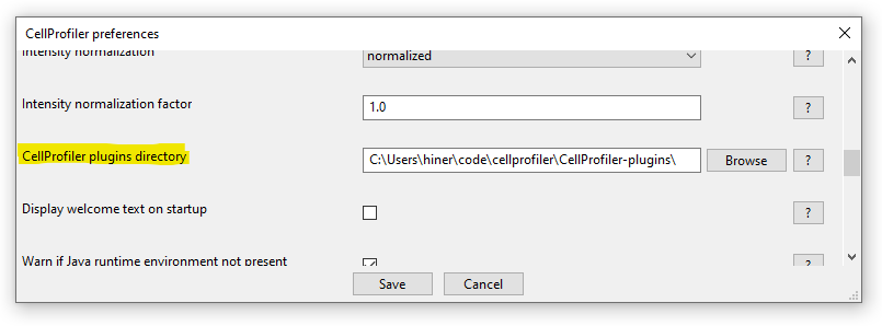 CellProfiler preferences screen