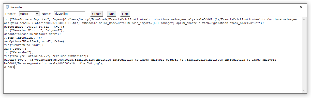 ImageJ Macro Recorder